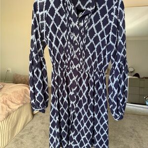 MICHAEL Michael Kors Navy and White Long Sleeve Printed Dress